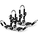 Folding Kayak Roof Rack for 2 Kayaks, Heavy Duty Double Kayak Racks, Car Roof Carrier Rack for Canoe, Surfboard, SUP on Rooftop Mount on Car and SUV Crossbar (Extra Straps & Ropes)