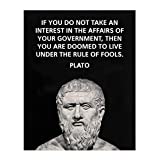 Plato Quotes Wall Art-'Take Interest in the Affairs of Your Government'- 8 x 10' Plato Bust-Typographic Print-Ready to Frame. Modern Home-Office-School Wall Décor. Perfect Political-Philosophy Gift.