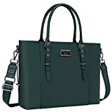 MOSISO PU Leather Laptop Tote Bag for Women (15-16 inch), Midnight Green