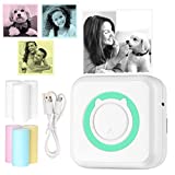 Portable Wireless Printer - Myuiojpn Mini Pocket Bluetooth Thermal Printers with 6 Rolls Printing Paper Compatible with Android iOS Smartphone for Label Receipt Photo Notes and Memos