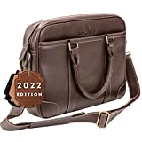 Luxorro Laptop Bag for Men & Women, Sleek & Slim, Smooth Leather Computer Bag with Brass Hardware, Inc. Adjustable Shoulder Strap with Comfortable Pad, Protective Laptop Pouch, Fits 15.6 inch laptops