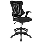 Flash Furniture High Back Designer Black Mesh Drafting Chair with LeatherSoft Sides and Adjustable Arms
