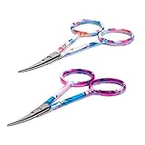 SINGER 4 Inch Forged Embroidery Scissors with Curved Tip for Sewing, Cross-Stitching, Crafts, & More (White Floral & Pastel Print, 2-Pack)