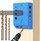 CKE Upgraded Drill Guide 30 45 90 Degree Angle 4 Sizes Drill Hole Guide Jig with 3 Drill Bits for Angled Straight Hole, Installation for Cable Railing Deck Stair Railing Lag Screw Kit Cable Wood Post
