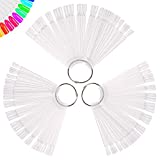 150 Pcs Clear Nail Swatch Sticks with Ring, Fan Shape Nail Art Polish Display Tips, False Nail Sample Sticks, Nail Practice Color Display, Transparent Polish Board for Nail