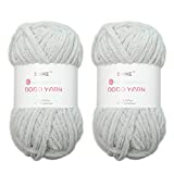SHIKE BoBo Matte Chenille Yarn for Knitting and Crochet Baby Blanket,Weaving DIY Craft,Throw Pillow,Toy Doll (2 Skeins, 04-Silver Gray)