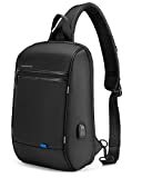 Kingsons Laptop Sling Backpack Anti Theft Bag， Hiking Daypack 13 Inch Waterproof Nylon Travel Bags for Men, Single Shoulder Camping Dayback with USB Charging Port for Traveling