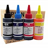 Printer Ink Dye Ink Black/Cyan/Magenta/Yellow Refill Ink Kits Suit for Eposn for Canon for HP for Brother for Lexmark for Samsung for Dell for Kodak All Inkjet Printer (100ML 1Set 4 Pcs)