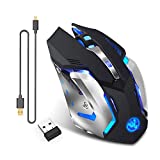 Rechargeable 2.4Ghz Wireless Gaming Mouse with USB Receiver,7 Colors Backlit-Black