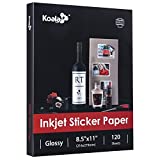Koala Printable Glossy Sticker Label Paper 120 Sheets 8.5x11 Inches Full Sheet for Inkjet Printer