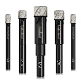 Dry Diamond Drill Bits Set 5 PCs for Granite Ceramic Marble Tile Stone Glass Hard Materials (not for wood), Round Shank 1/4, 5/16, 3/8, 1/2 inch with Storage Case