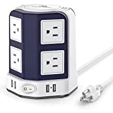 Surge Protector Power Strip Tower,HAFINO 8 Outlets with 4 USB Ports,10FT Extension Cord with Multiple Outlets, Overload Protection for Home Office Dorm Room