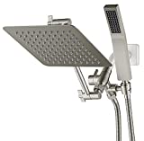 G-Promise All Metal Dual Square Shower Head Combo | 8' Rain Shower Head | Handheld Shower Wand with 71' Extra Long Flexible Hose | Smooth 3-Way Diverter | Adjustable Extension Arm - A Bathroom Upgrade