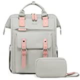 LOVEVOOK Laptop Backpack for Women Work Travel Commuter Backpack College School Business Computer Bag Doctor Nurse Bags Student Bookbag Purse, 15.6 Inch, Light Grey-pink