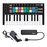Novation Launchkey Mini MK3 25 Mini-Key MIDI Keyboard with Sustain Pedal and Knox 4 Port 3.0 USB Hub (3 Items)