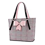 MOSISO Laptop Bag for Women Compatible with MacBook, 17-17.3 inch Notebook and Chromebook, PU Leather Large Capacity Travel Briefcase with Bowknot Grid MO-GID001GYPK