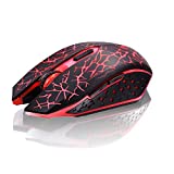 TENMOS K6 Wireless Gaming Mouse, Rechargeable Silent LED Optical Computer Mice with USB Receiver, 3 Adjustable DPI Level and 6 Buttons, Auto Sleeping Compatible Laptop/PC/Notebook (Red Light)