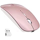 Bluetooth Wireless Mouse, Dual Mode Slim Rechargeable Wireless Mouse Silent Cordless Mouse with Bluetooth 4.0 and 2.4G Wireless, Compatible with Laptop, PC, Windows Mac Android OS Tablet (Rose Gold)