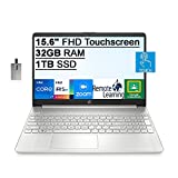 2022 HP 15.6' FHD IPS Touchscreen Laptop Computer, 11th Gen Intel Core i7-1165G7 Processor, 32GB DDR4 RAM, 1TB SSD, Intel Iris Xe Graphics, 720p HD Webcam, Windows 10, Silver, 32GB SnowBell USB Card