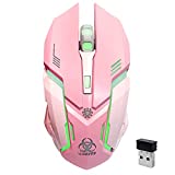 VEGCOO Wireless Gaming Mouse, C8 Silent Click Wireless Rechargeable Mouse with Colorful LED Lights and 2400/1600/1000 DPI for Laptop and Computer (C9 Pink)……