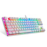 EagleTec KG061-BR RGB Backlit Mechanical Gaming Keyboard Low Profile Mechanical Gamers Keyboard 87 Key Metal Mechanical Computer USB Gaming Keyboard for PC (White Version)