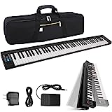 Electric Keyboard Piano 88 Keys - Portable Foldable Digital Piano Keyboard With Bluetooth, 128 Rhythms/Tones,Semi weighted keys, Sustain Pedal, Piano Bag - for Beginners, Kids,Adult - Pyle PKBRD8100