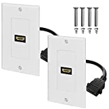 HDMI Wall Plate, 2 Pack HDMI Outlet Faceplate Single 1 Port with 7 Inch Pigtail Built-in Flexible Hi-Speed HDMI Cable for 4K UHD Video, ARC, Home Theater Systems, Ethernet Pass-Thru Support