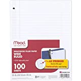Mead Loose Leaf Paper, 3 Hole Punch Reinforced Filler Paper, Wide Ruled Paper, 10-1/2' x 8', 100 Sheets (15006)