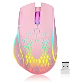 Wireless Gaming Mouse, VEGCOO C30 Silent Click Wireless Rechargeable Gaming Mouse with Double-Click Key and Colorful LED Lights, 3 Level Adjustable DPI, 400mah Lithium Battery for Gaming and Working