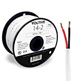 Voltive 14/2 Speaker Wire - 14 AWG/Gauge 2 Conductor - UL Listed in Wall (CL2/CL3) and Outdoor/In Ground (Direct Burial) Rated - Oxygen-Free Copper (OFC) - 100 Foot Spool - White