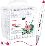 Ohuhu Markers Brush Chisel Tip: 60 Colors New Brush Double Tipped Water-Based Art Marker for Kids Adults Coloring Book Calligraphy Drawing Sketching Bullet Journal with 1 Colorless Blender and Case