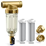 SimPure 40/200 Micron Spin Down Sediment Filter, Reusable Whole House Sediment Water Filter, Pre-Filtration System for City/Well water, 1' MNPT + 3/4' FNPT + 3/4'MNPT, BPA Free