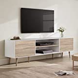 WAMPAT Mid-Century Modern TV Stand for TVs up to 75 inch Flat Screen Wood TV Console Media Cabinet with Storage, Home Entertainment Center in White and Oak for Living Room Bedroom and Office, 71 inch