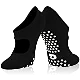Barre Socks With Grips For Women, Gmark Ballet-Inspired Design Yoga Pilates Socks With Slipper Grips Provide Stability And Balance, For Workout Or Exercise At Home Gym Fitness Black 1 Pair Small