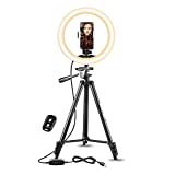 UBeesize 10' Selfie Ring Light with 50' Extendable Tripod Stand & Phone Holder for Live Stream/Makeup/YouTube Video