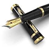Wordsworth & Black Fountain Pen Set, Extra Fine Nib, Includes 6 Ink Cartridges & Ink Refill Converter, Gift Case, Journaling, Calligraphy, Smooth Writing Pens [Black Gold], Perfect for Men & Women