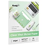 Koala Clear Sticker Paper for Inkjet Printer - Waterproof Printable Vinyl Sticker Paper - 8.5x11 Inch 15 Sheets Transparent Glossy Sticker Paper for DIY Personalized Stickers, Labels, Decals