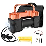 USTAR Portable Air Compressor Tire Inflator for Cars Vans Trucks SUV Motorcycles Bicycles Balls Toys, Dual Cylinder, 5 LED Light, with Mechanic Gauge 12V DC Adapter, Max Pressure 150PSI