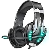 BENGOO G9000 Stereo Gaming Headset for PS4 PC Xbox One PS5 Controller, Noise Cancelling Over Ear Headphones with Mic, LED Light, Bass Surround, Soft Memory Earmuffs for Laptop Mac - Black