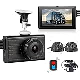 VSYSTO 3CH Truck Dash Cam, 3' LCD Screen HD 1080P Front & 720P Sides Backup Camera, Waterproof Infrared Night Vision Lens DVR for Semi Trailer Van Tractor Car Vehicle RV, G-Sensor Loop Recording
