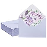 50 Pack Lavender A7 Envelopes with Floral Liner for Invitations, Greeting Cards, Weddings (7.25 x 5.25 In)