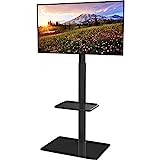 Universal Floor TV Stand with Mount for 19 to 42 inch Flat Screen TV, 100 Degree Swivel,Adjustable Height and Tilt Function, 2 Shelves Space Saving Standing TV Mount for Bedroom Living Room Corner