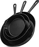 Utopia Kitchen Pre-Seasoned Cast Iron Skillet Set 3-Piece - 6 Inch, 8 Inch and 10 Inch Cast Iron Set - Black