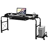sogesfurniture Overbed Table with Wheels,Height & Length Adjustable Mobile Table 55 inches Works as Laptop Cart Computer Table Hospitable Bed Table Nursing Table Drafting Table,Black