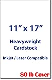 11' x 17' Cardstock Sheets for Inkjet or Laser Printers - 80lb Cover Matte Finish White - Tabloid Size Perfect for Flyers, Menu's, Posters, Covers - 50 Sheets