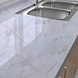 UNIHOME 15.7' x 197' White Marble Contact Paper Peel and Stick Wallpaper for Countertops Self Adhesive Removable Kitchen Wallpaper Waterproof Marble Wallpaper for Bathroom Furniture Decor Glossy