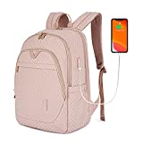 BAGSMART Laptop Backpack for Women Travel Backpack 15.6 Inch School Bookbag Work Computer Back Pack for College Business with USB Charging Port, Pink