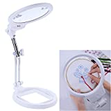Large Magnifier Folding & Hand held 2LED Light Lamp Jumbo 5.5 Inch Lens - Best Hands Free Magnifying Glass for Reading and Jewelry Design etc