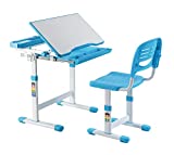 Mount-It! Kids Desk and Chair Set, Height Adjustable Ergonomic Children's School Workstation with Storage Drawer Blue