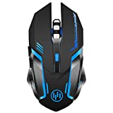 Wireless Gaming Mouse, Scettar Rechargeable Computer Gaming Mouse Silent Click, 7 Led Light, 3 Adjustable DPI,Iron Plate, Power Saving Mode Gaming Mouse for Laptop/PC/Notebook (C19 Black)